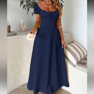 Elegant Navy Blue Off-Shoulder Dress